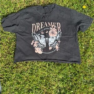 River Island Black Crop Top with Butterfly Graphic